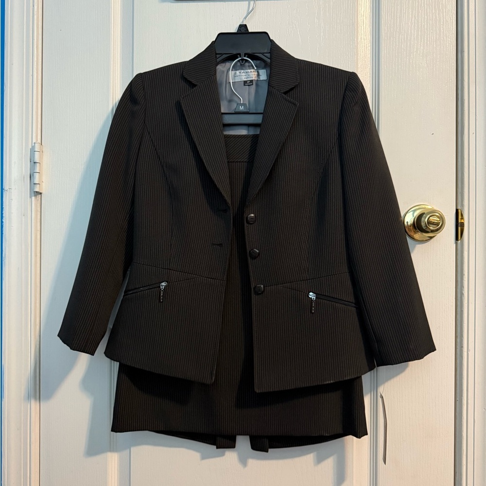 Women's Black Pinstripe 2-Piece Skirt Suit